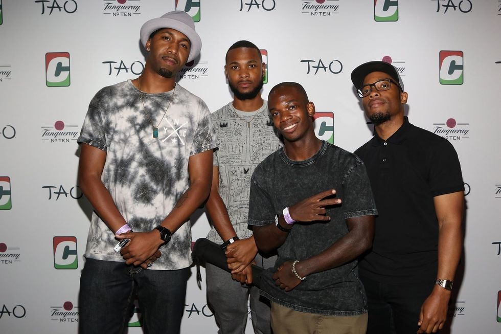 (L-R) Marcus Machado, Justin Swiney, JSWISS and Samir Zarif attend Dave Chappelle's Birthday Celebration at TAO Uptown on August 24, 2017 in New York City.